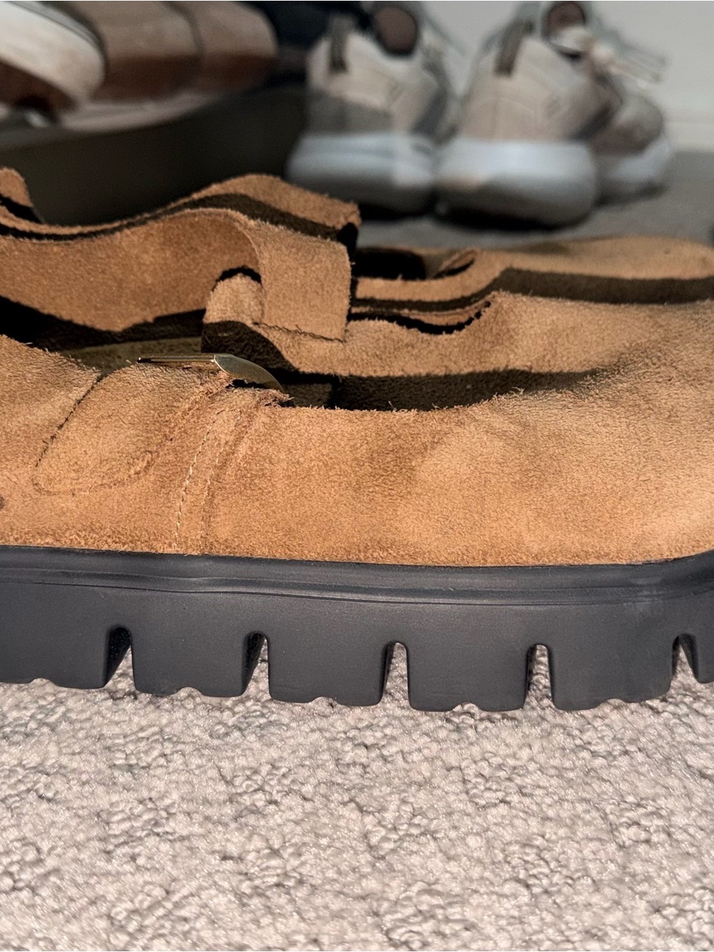 Papillio Brown Suede T-Strap Clogs with Buckle - Picture 4 of 4